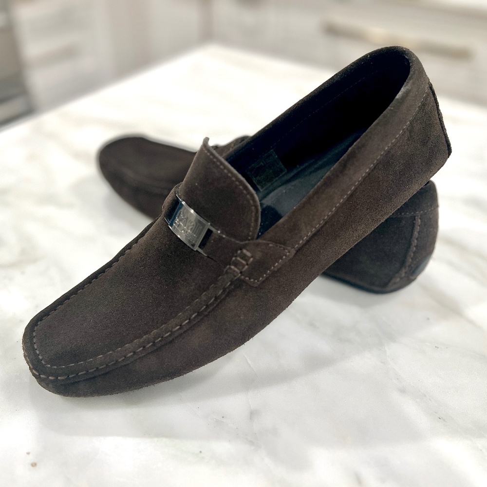 LIKE NEW Class Cavalli Dark Brown Slip-On Suede Logo Plaque Loafers/Driving Moc